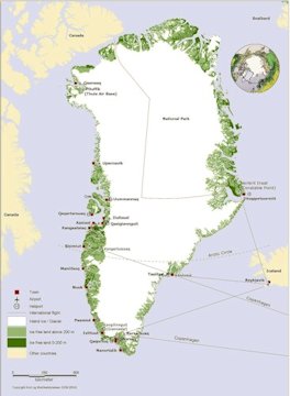 Greenland - Ice free land in green