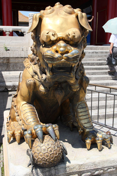 Gilded Male Lion Forbidden City Beijing - China