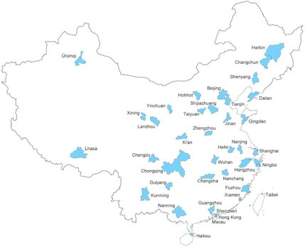 China's 29 Biggest Cities Location Map