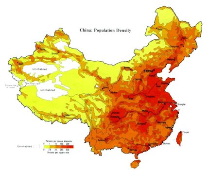China's Population Density Map 