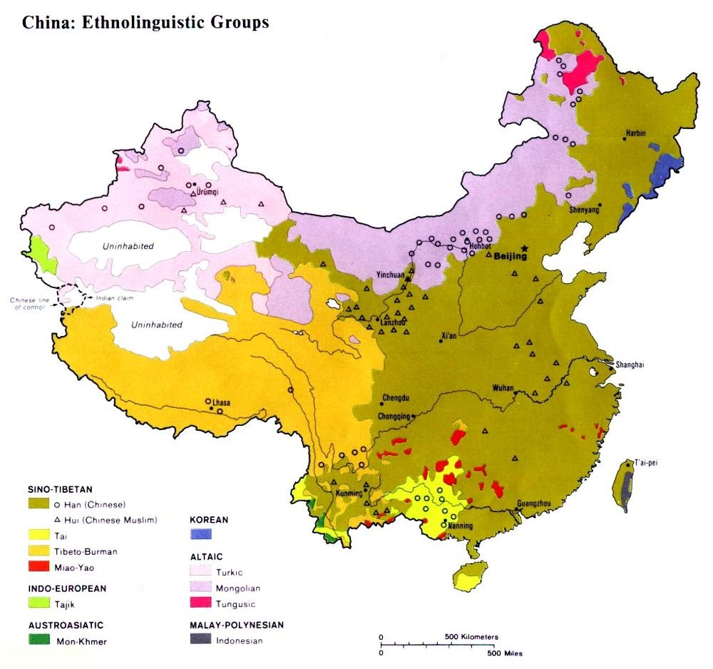 Map of Location of Cninese Ethnolinguistic Groups 