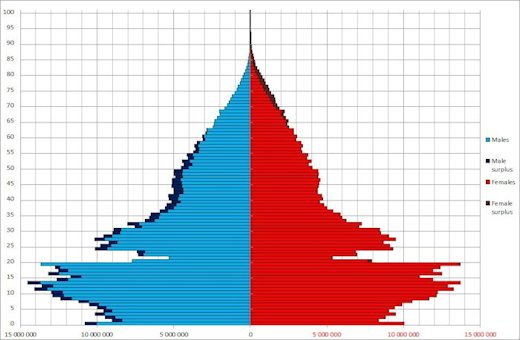 Graph Showing Age by Gender 1982 Census - China