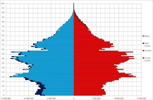 Graph Showing Age by Gender 2010 Census - China