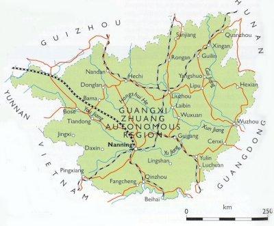 Map of Guangxi Zhuang Autonomous Region