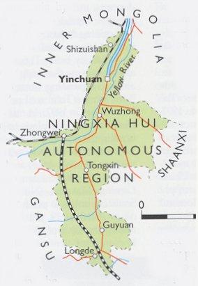 Map of Ningxia Hui Autonomous Region