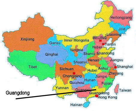 Location of Guangdong in China