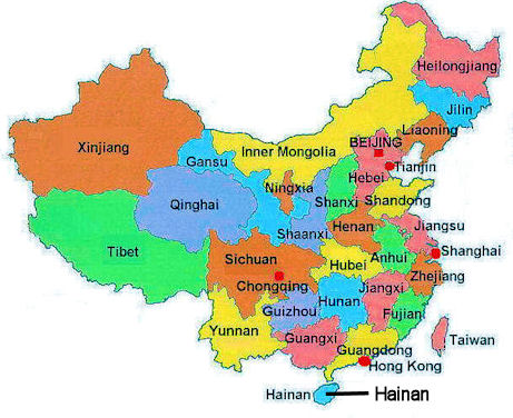 Location of Hainan in China