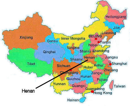 Location of Henan in China