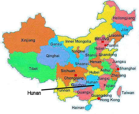 Location of Hunan in China