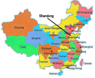 Location of Shandong in China