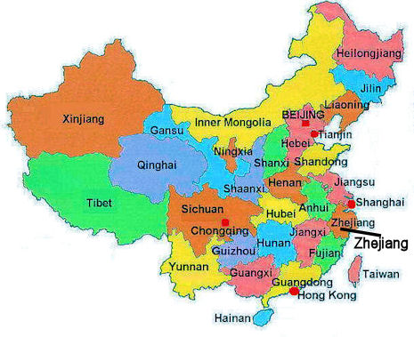 Location of Zhejiang in China