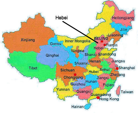 Location of Hebei in China