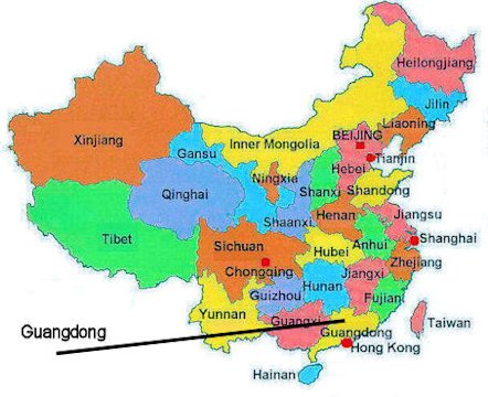 Location of Guangdong in China