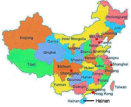 Location of Hainan in China