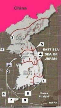 north korea map at night. border with North Korea,