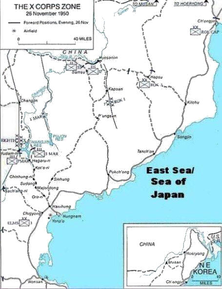Map of X Corps Zone in North Korea