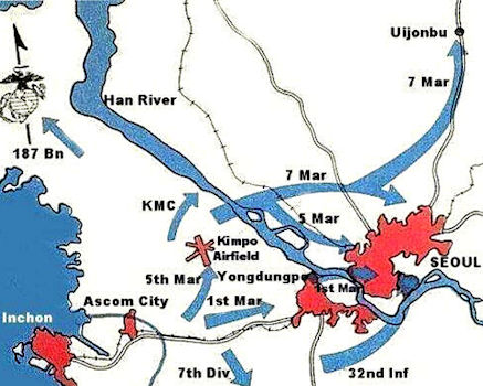 Map Showing Marine Action after Inchon Invasion