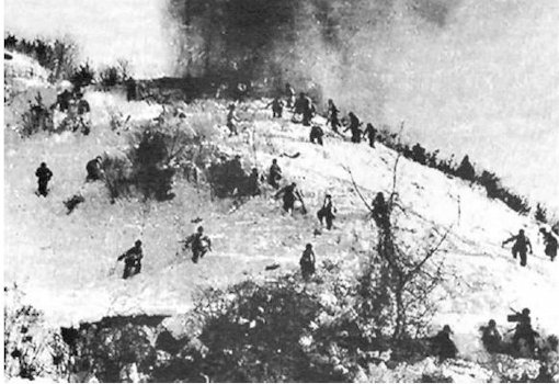 Chinese Troops Charge A Hill in the Chosin Reservoir