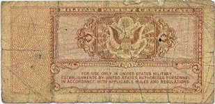 Military Payment Certificate - 25 cents - Back