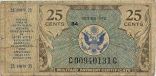 Military Payment Certificate - 25 cents - Front