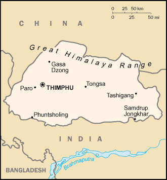 A Map of Bhutan
