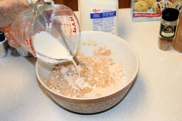 Step 20 - Pour Milk into Baking Mix 