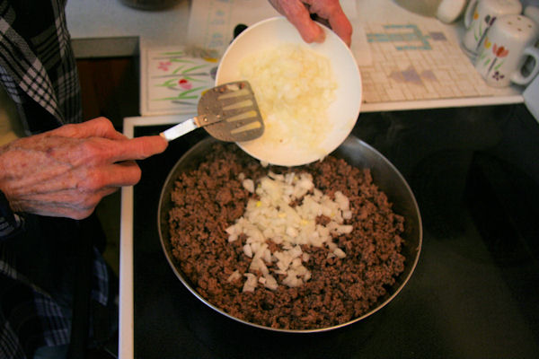 Step 3 - Add Chopped Onion to Hamburger