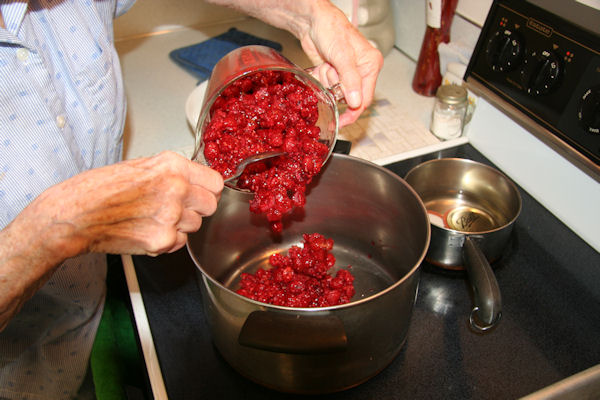 Step 9 - Measured Raspberries are Put into the Pot