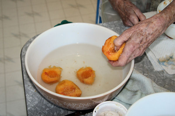 Step 8 - Hold Peaches in Salted Water 