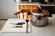 Pot, Cutting Board, Knives