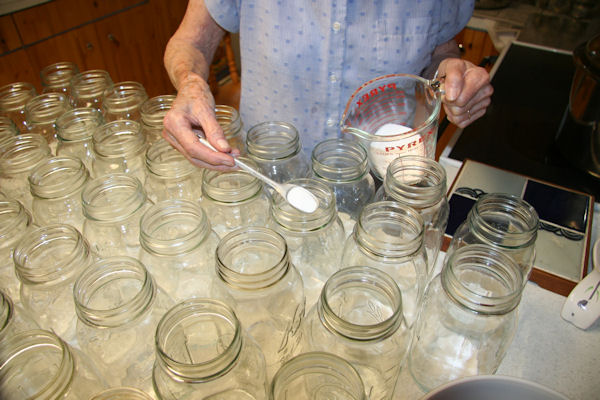 Step Four, Put Bacon and Salt in empty Jars.