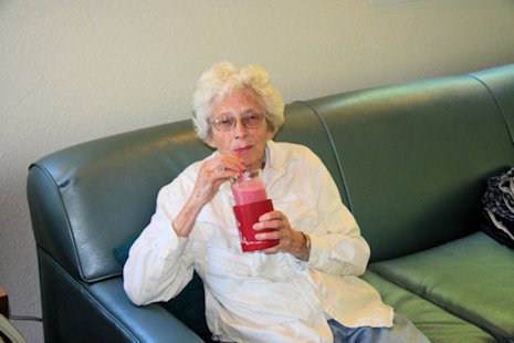Bernice Noll with a Strawberry Milkshake