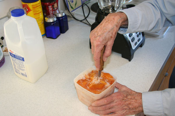 Cut Frozen Peaches, Step 1